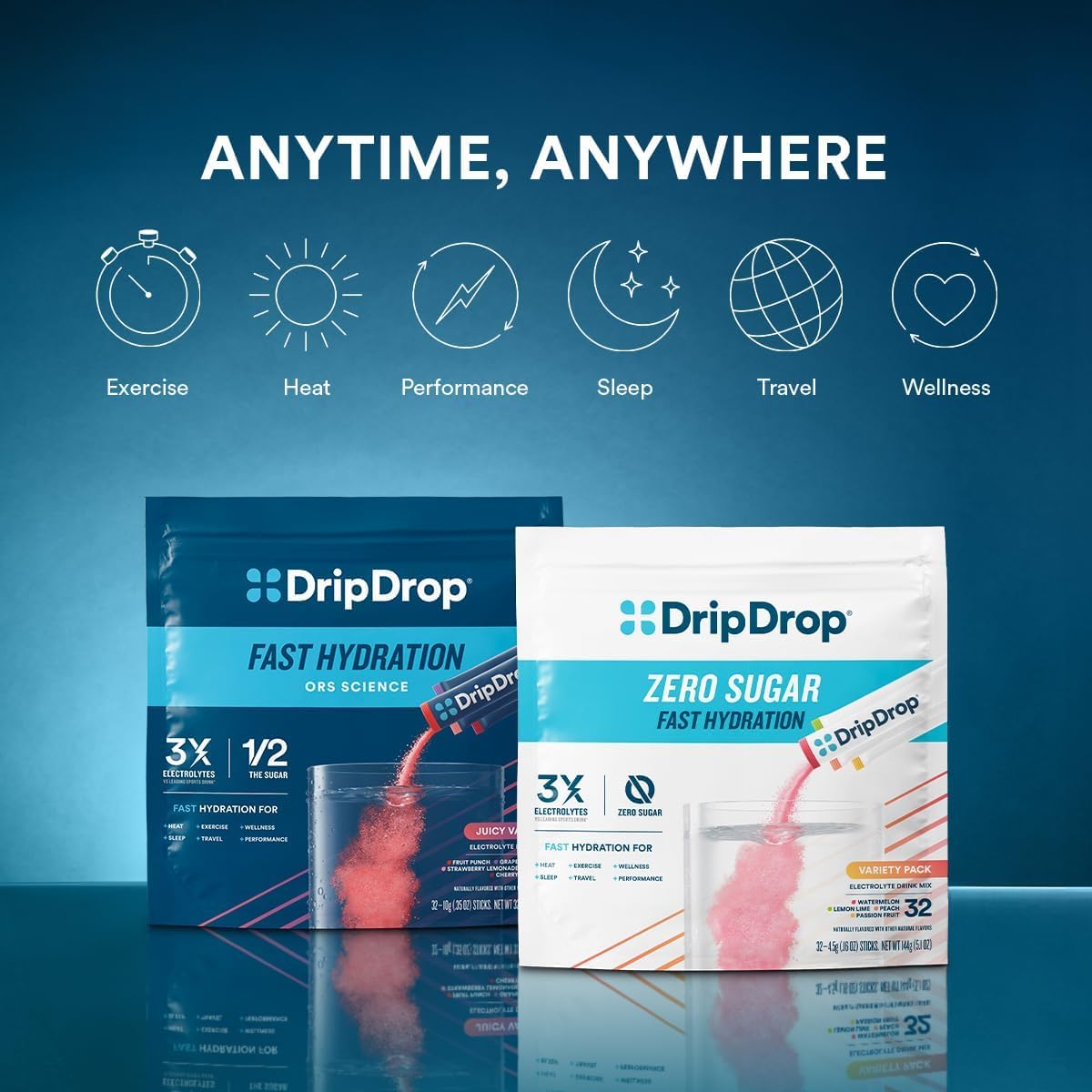 DripDrop sobre individual cerca, listo para mezclar y práctico