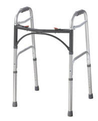 Drive Medical andador frontal plateado mostrando estructura resistente y aspecto moderno