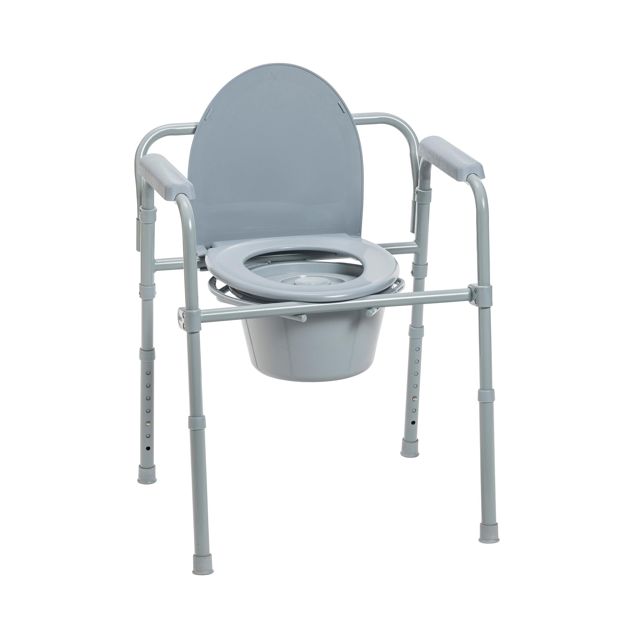 Drive Medical vista frontal de la commode mostrando estabilidad y diseño