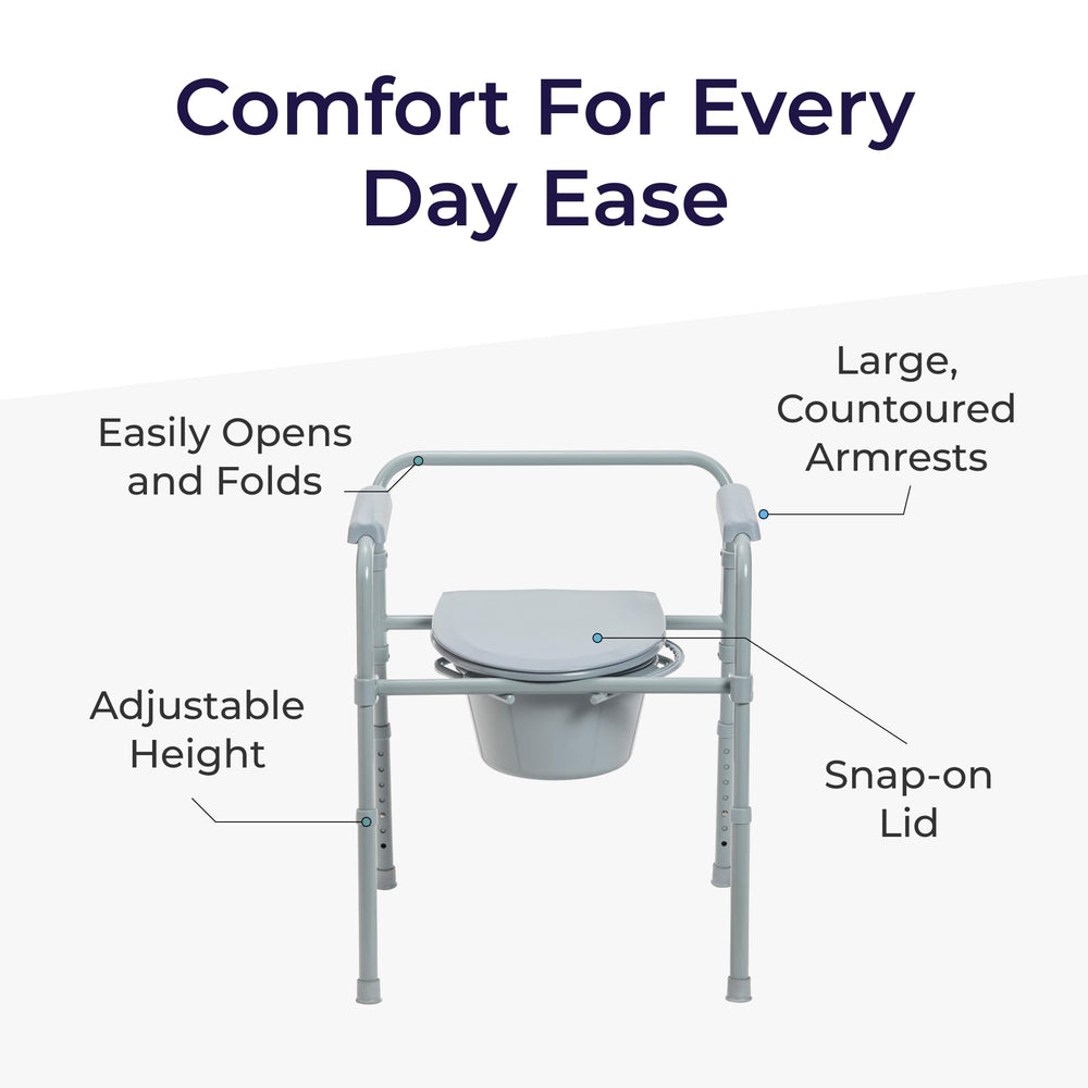 Drive Medical commode plegada ocupando poco espacio para transporte