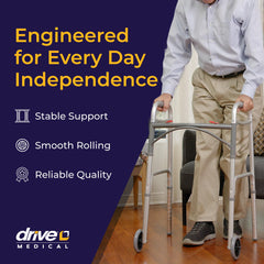 Drive Medical side profile folded walker demonstrating compact transport convenience
