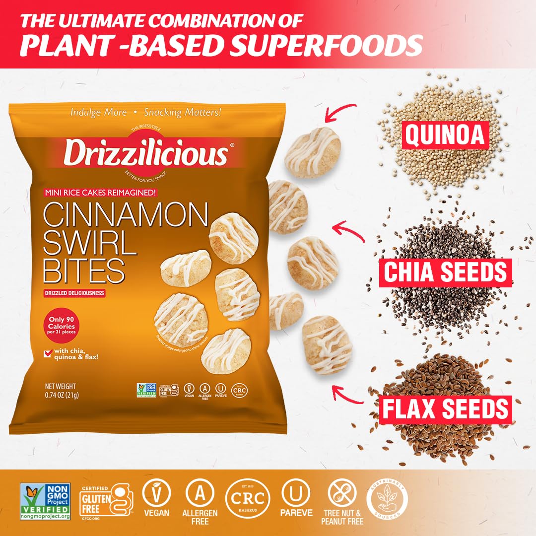 Drizzilicious bolsa abierta con mini rice cakes listos para comer