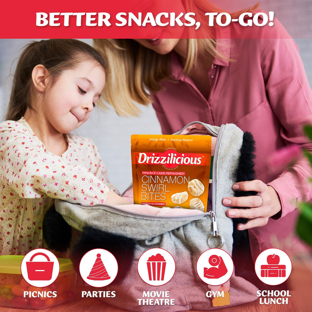 Drizzilicious etiqueta nutricional visible con calorías por bolsa