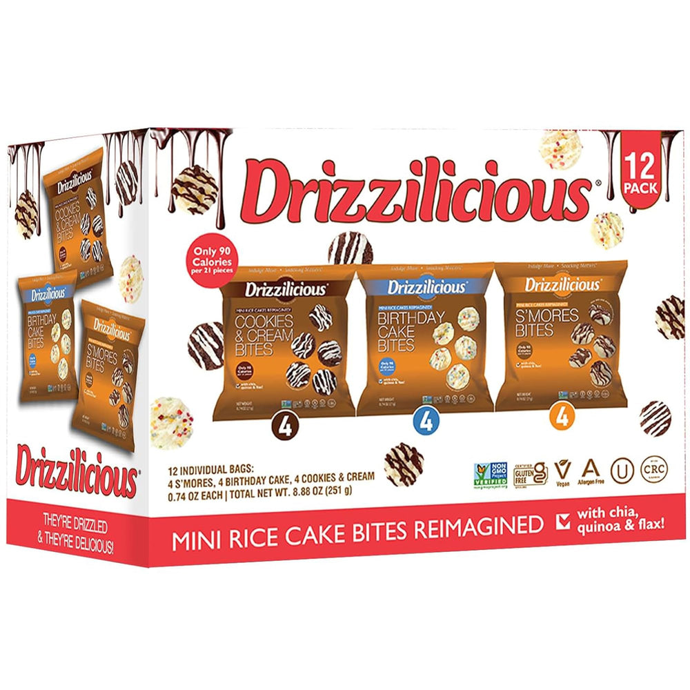 Drizzilicious paquete frontal mostrando variedad y conveniencia