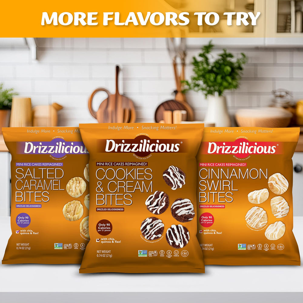 Drizzilicious mini rice cakes en lonchera listos para merienda saludable