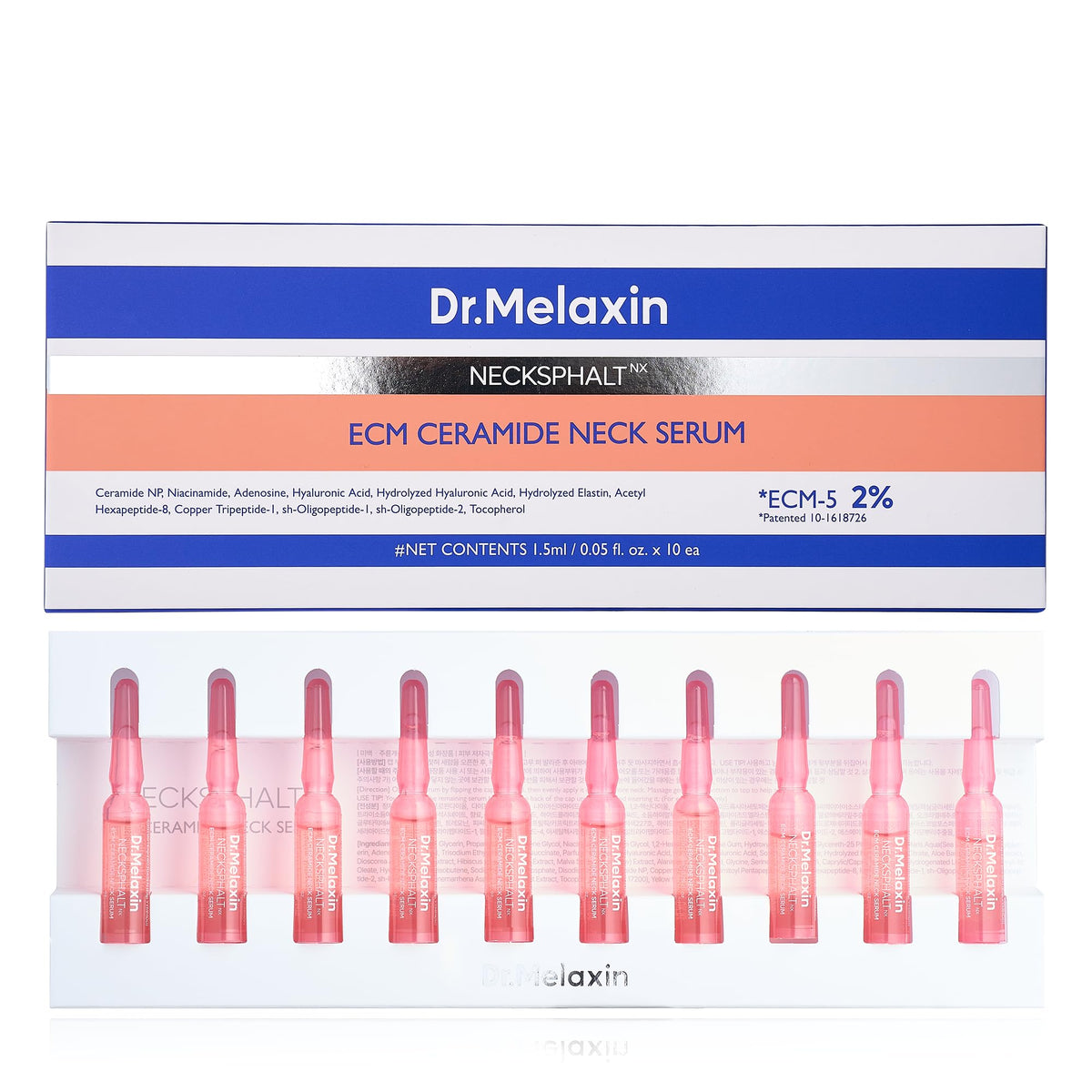 Dr.Melaxin ampolla frontal mostrando el envase y el tamaño práctico