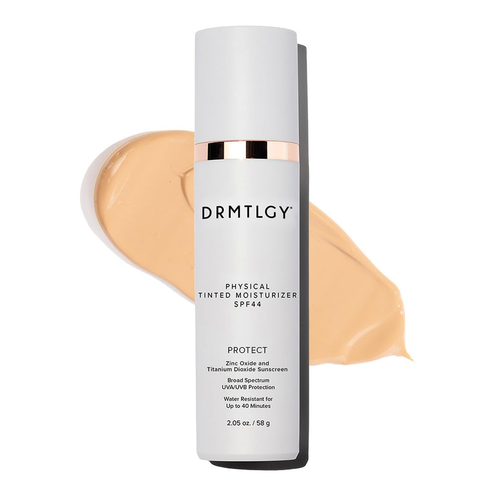 DRMTLGY envase frontal mostrando protector con color y beneficio de cobertura ligera