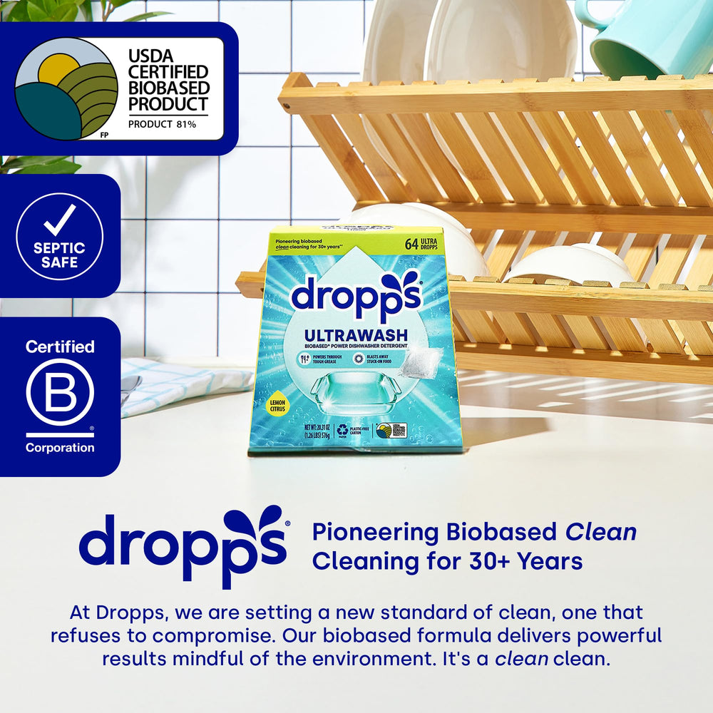 dropps etiqueta con ingredientes y certificaciones informando seguridad