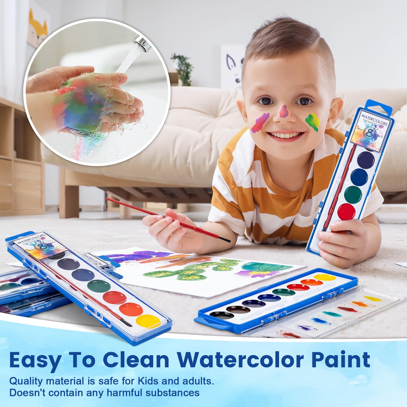 Duchong manos de niño pintando que ilustran limpieza y facilidad de lavado