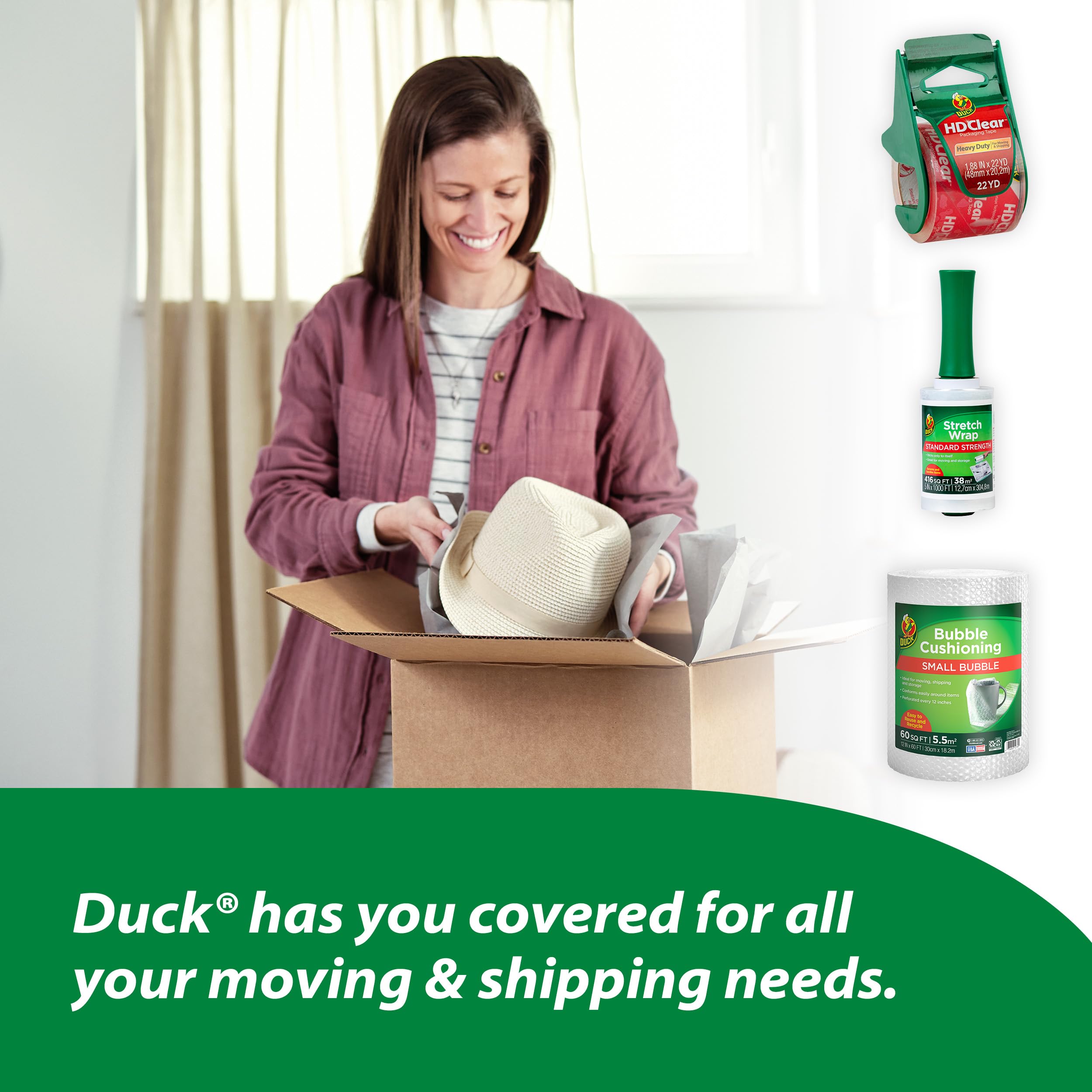 Duck HD tape used during packing on moving day showing tidy, professional appearance benefit