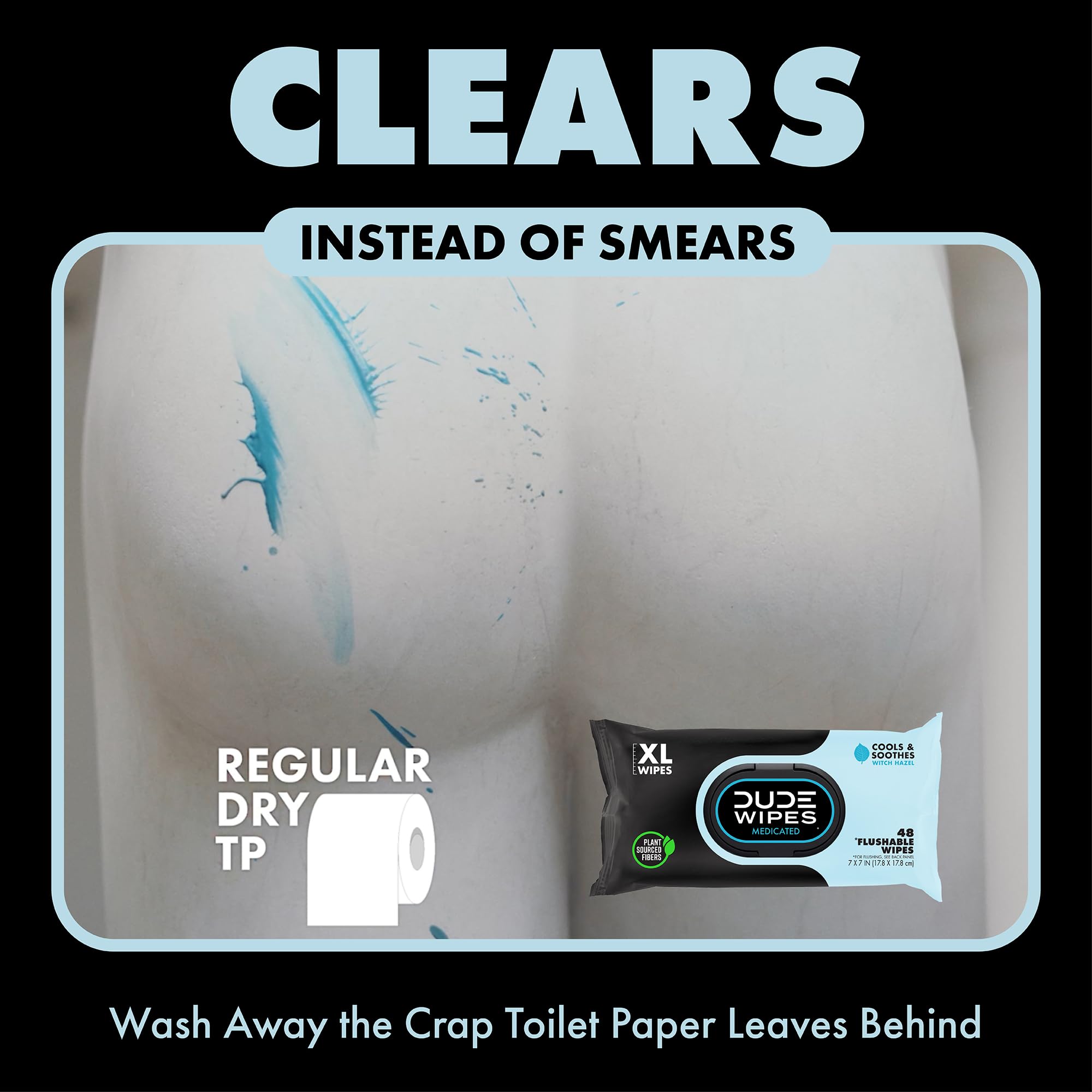DUDE Wipes paquete en estante de baño transmitiendo orden y accesibilidad