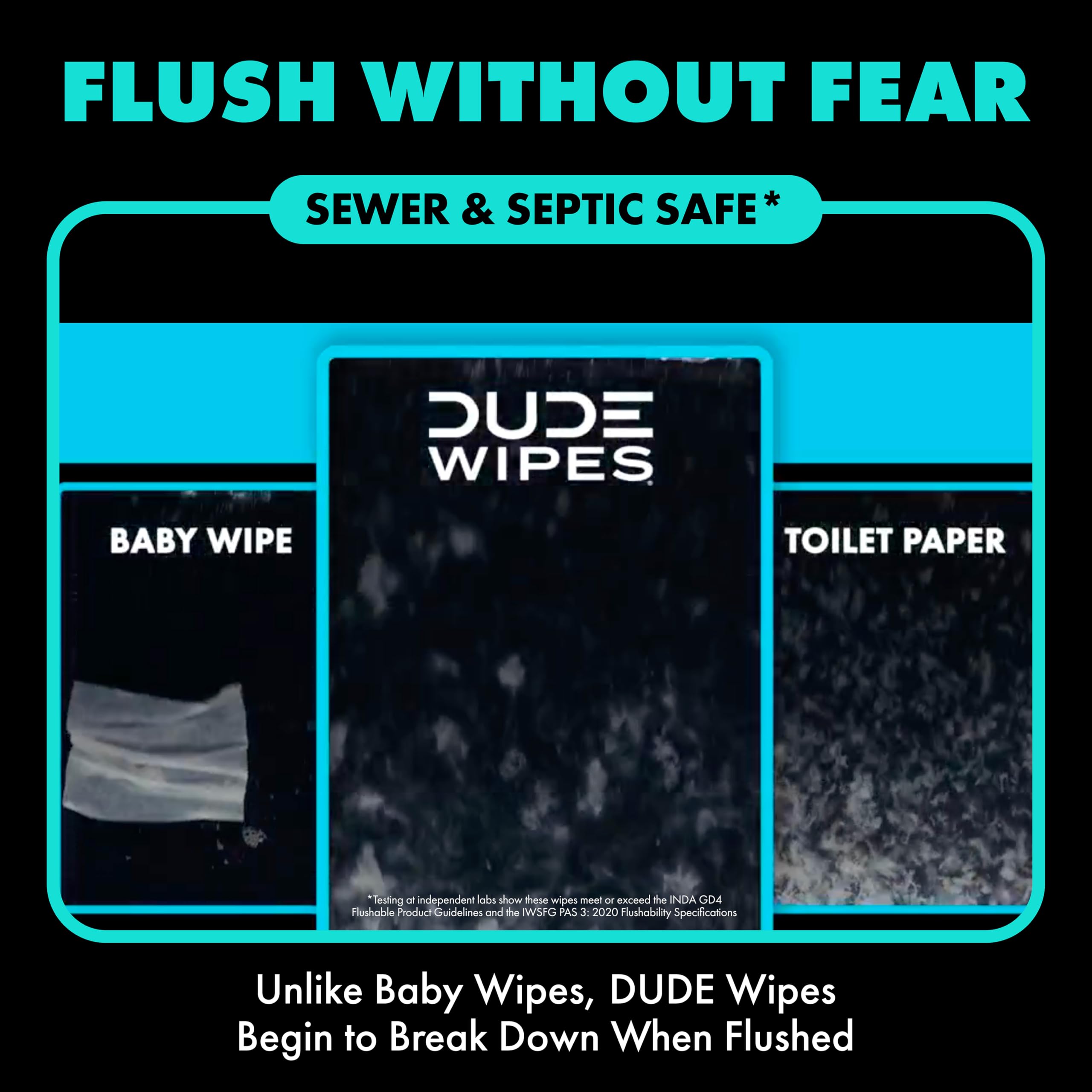 DUDE Wipes comparación de tamaño ilustrando toallita extra grande