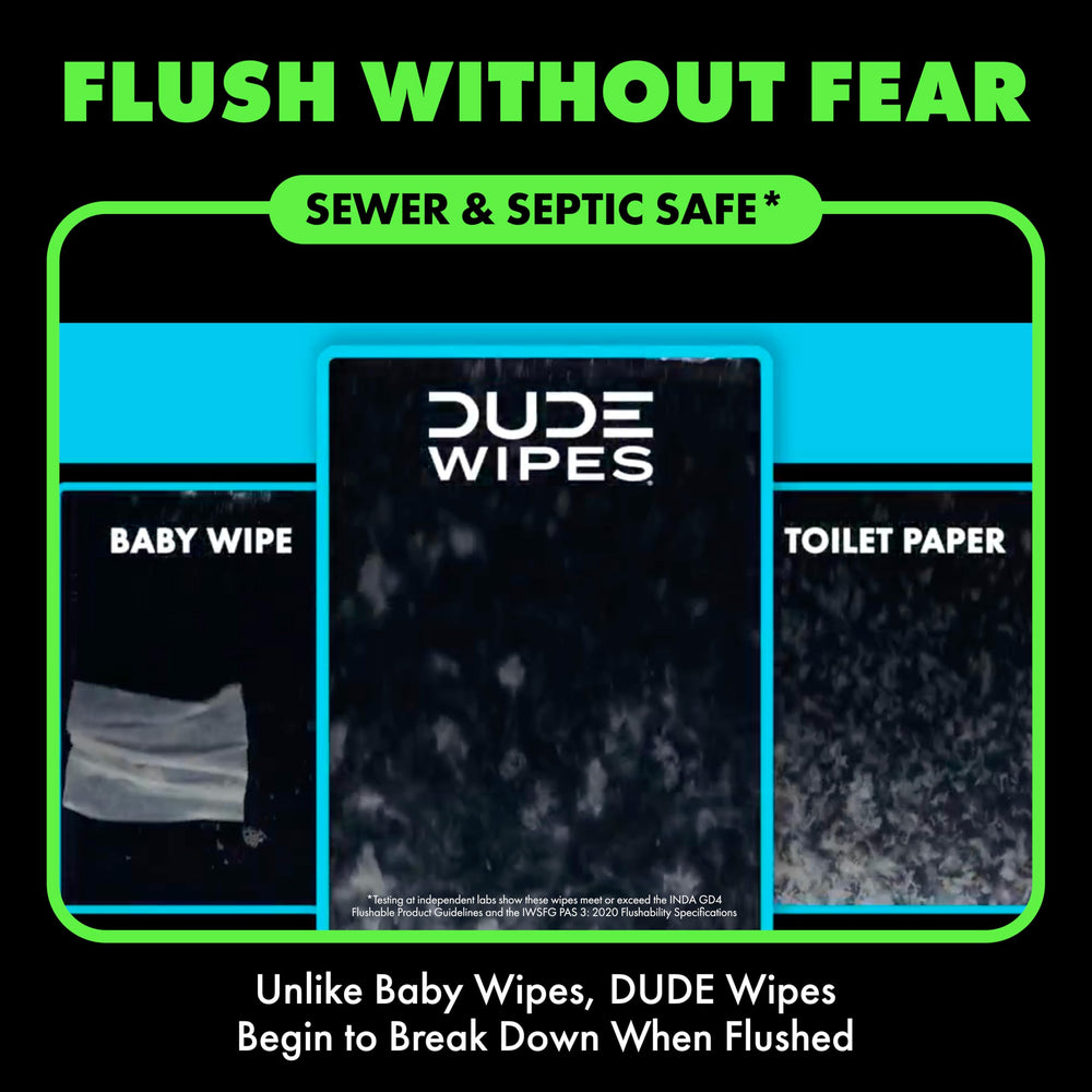 DUDE Wipes etiqueta con ingredientes mentol y aloe, fórmula calmante