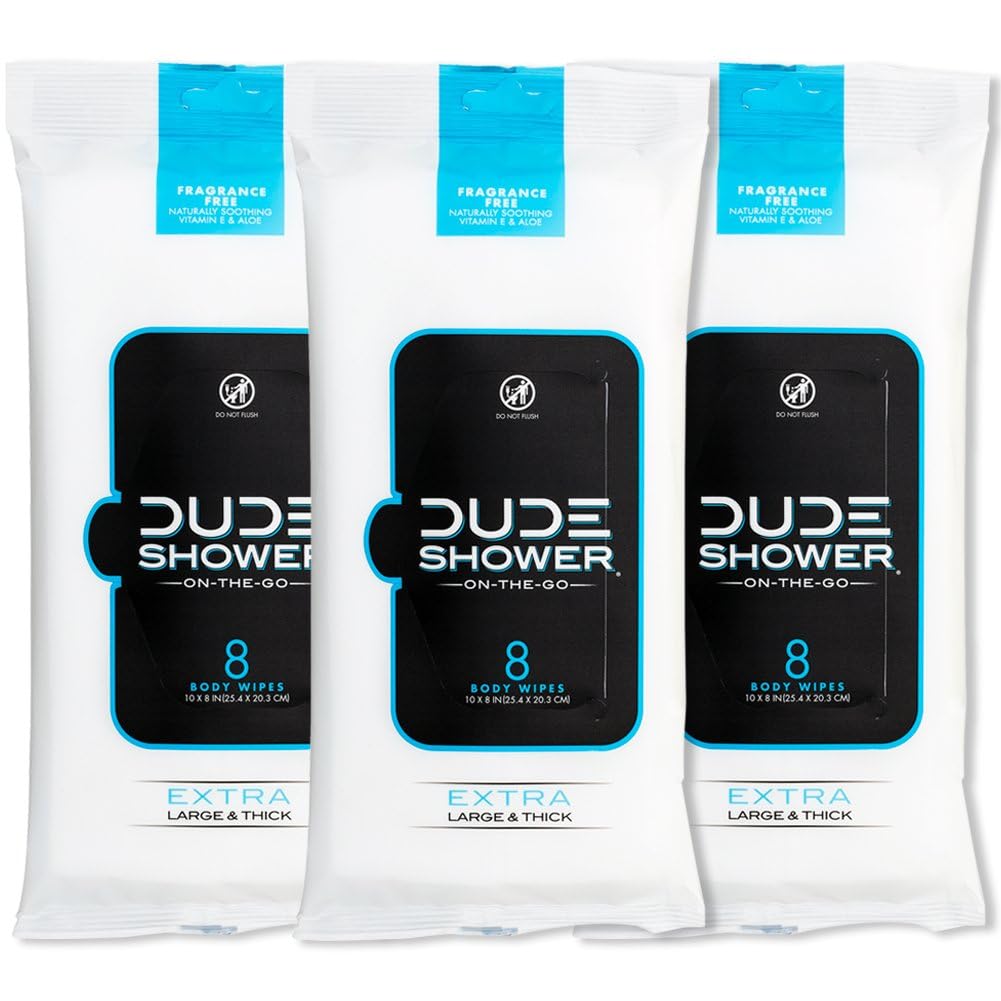 DUDE Wipes front packaging showing 24-count pack for easy travel freshness