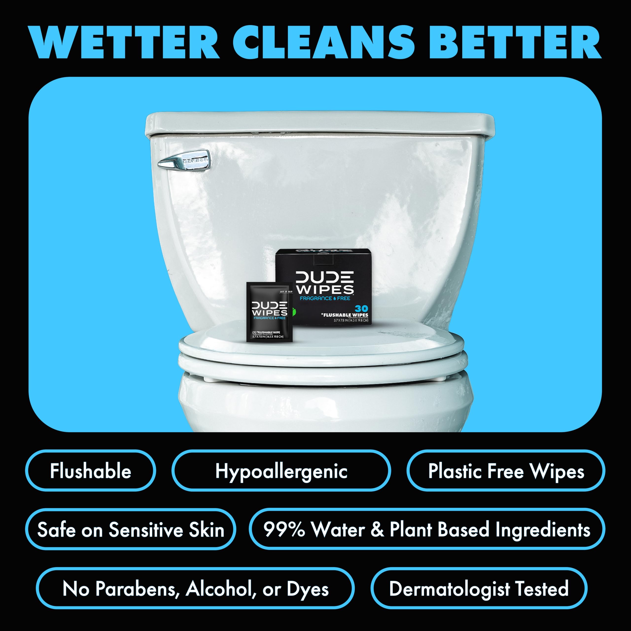 DUDE Wipes toallita en mano demostrando uso discreto y práctico