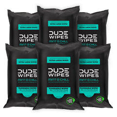 DUDE Wipes paquete frontal mostrando 108 unidades y conveniencia de viaje
