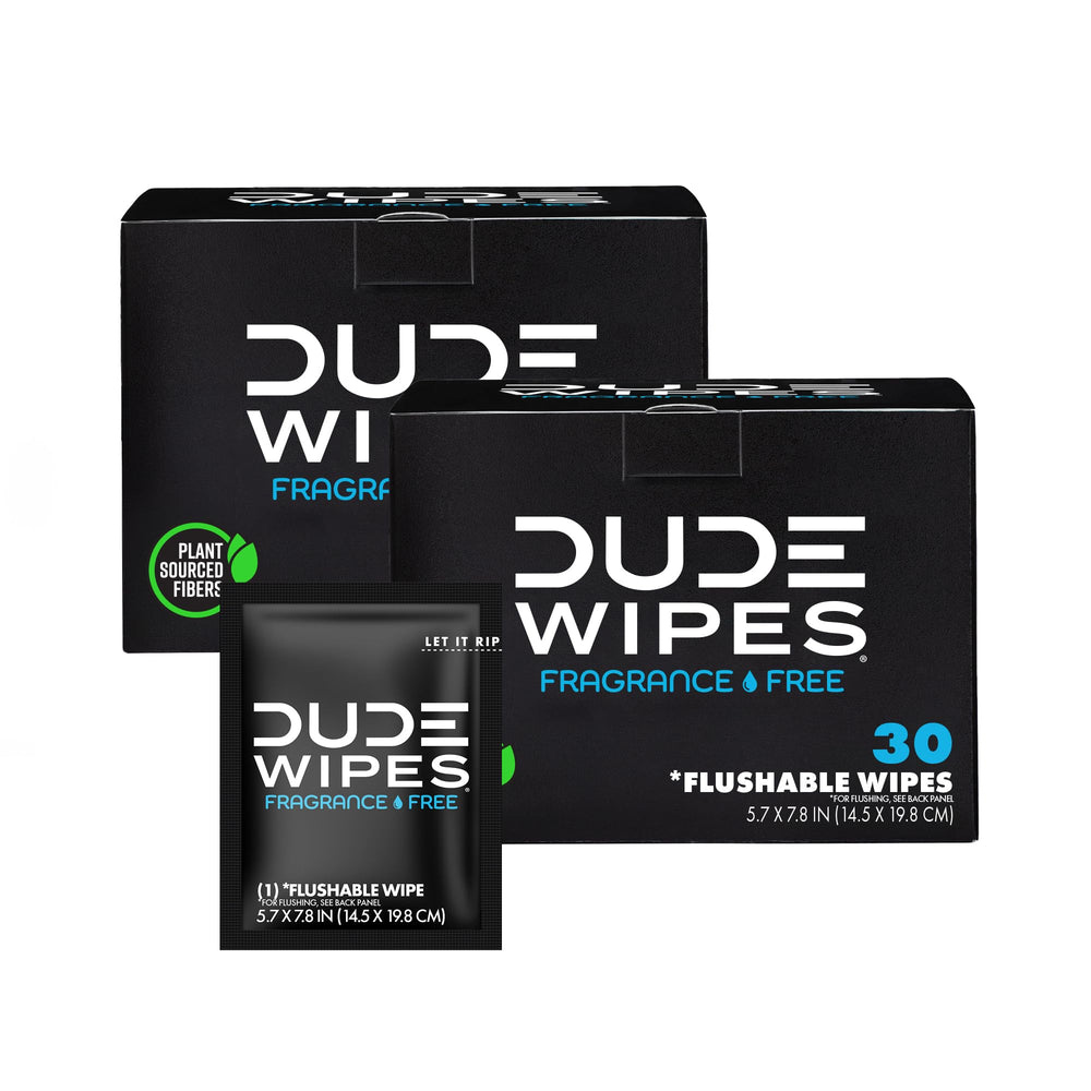 DUDE Wipes paquete frontal mostrando diseño y conveniencia