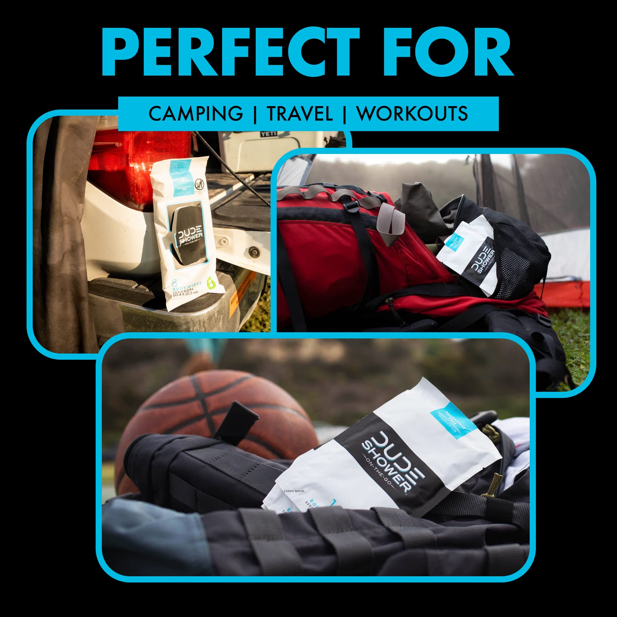 DUDE Wipes used at campsite to freshen up after outdoor activities