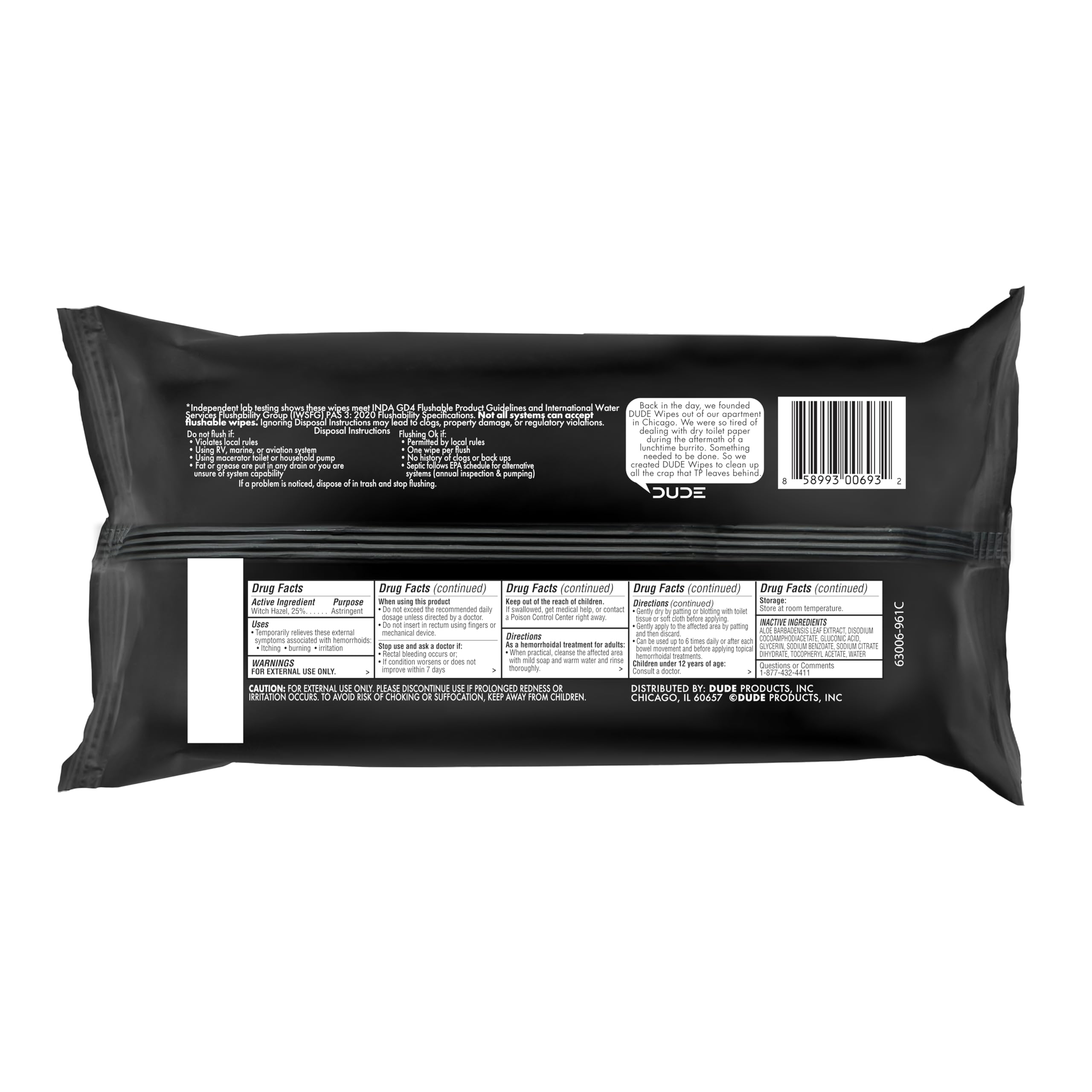 DUDE Wipes paquete abierto con toallitas listas mostrando cantidad y formato