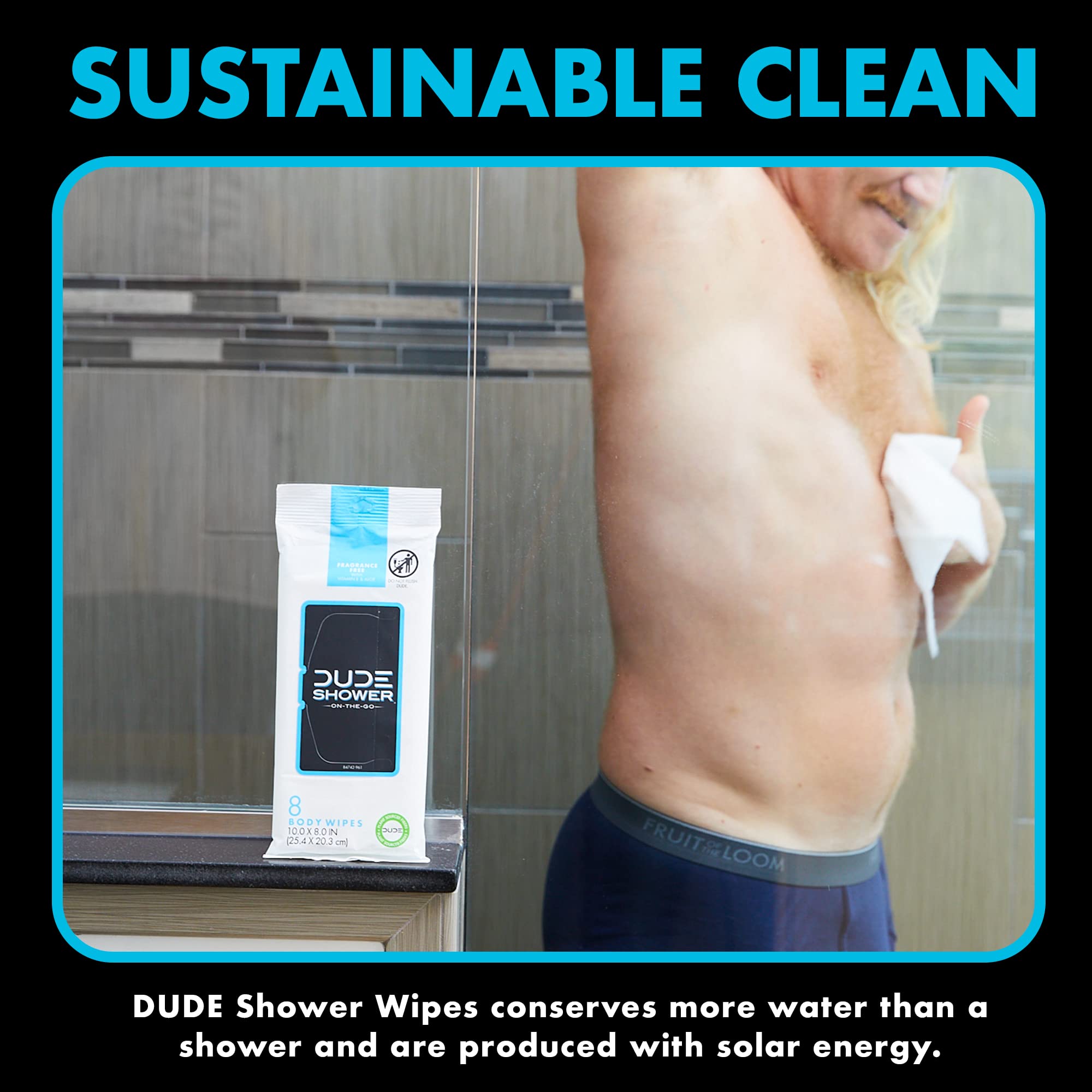 DUDE Wipes pack next to smartphone showing compact travel-friendly scale