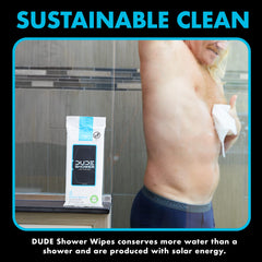 DUDE Wipes pack next to smartphone showing compact travel-friendly scale