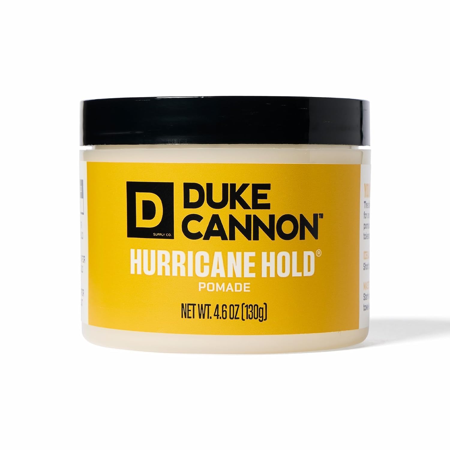Duke Cannon pomada frontal del envase mostrando tamaño y diseño elegible