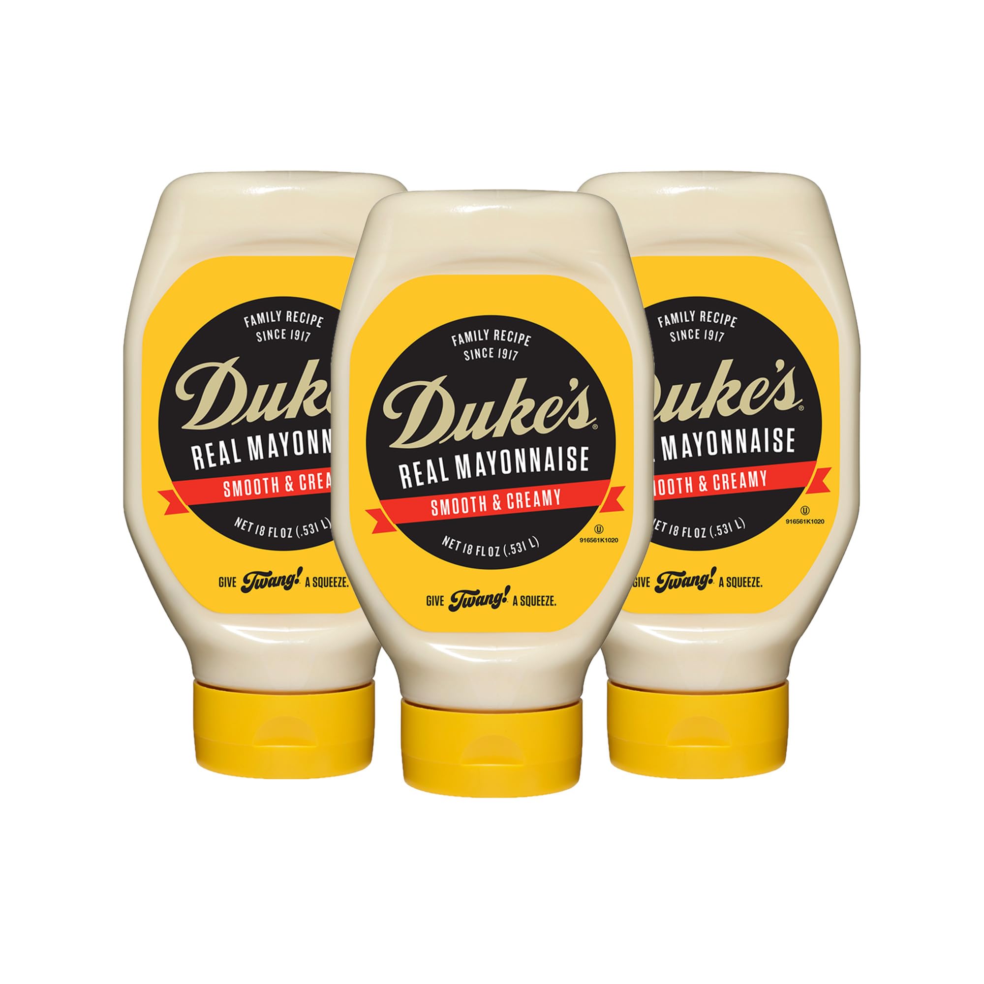 DUKE'S envase frontal squeeze mostrando marca y tamaño, facilita dosificar