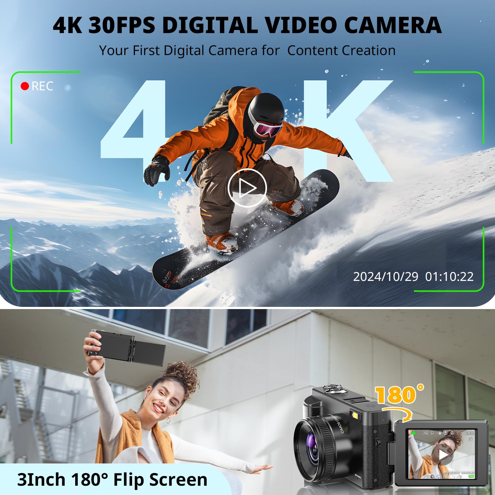 Duluvulu pantalla IPS 180° desplegada ideal para selfies y vlogging