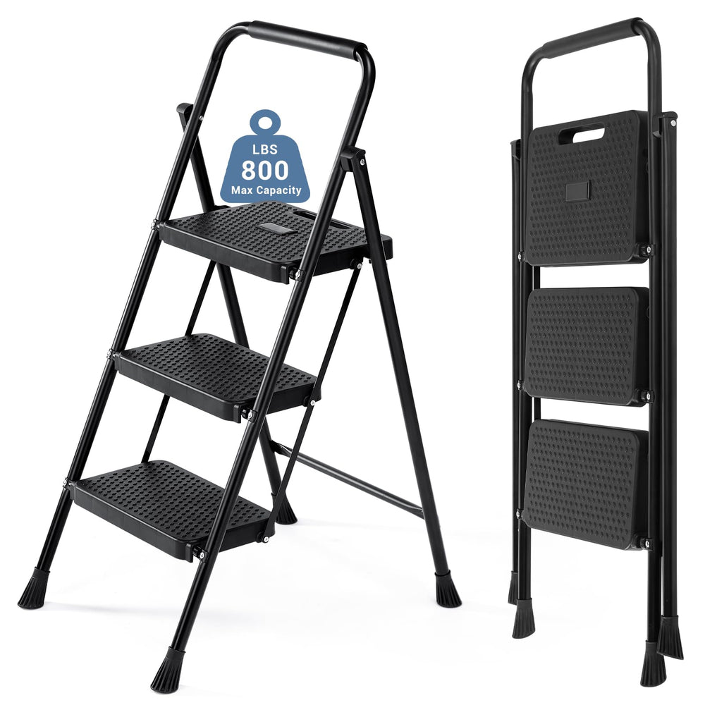 DUMOS vista frontal de la escalera de 3 peldaños mostrando robustez y capacidad