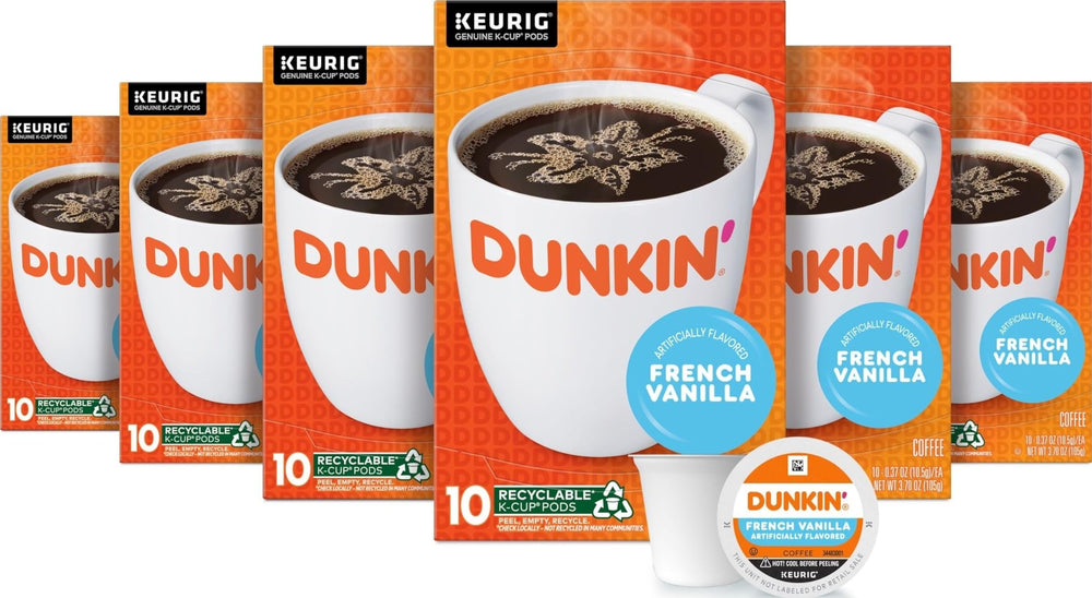 Dunkin' empaque frontal de 60 K-Cup mostrando conveniencia