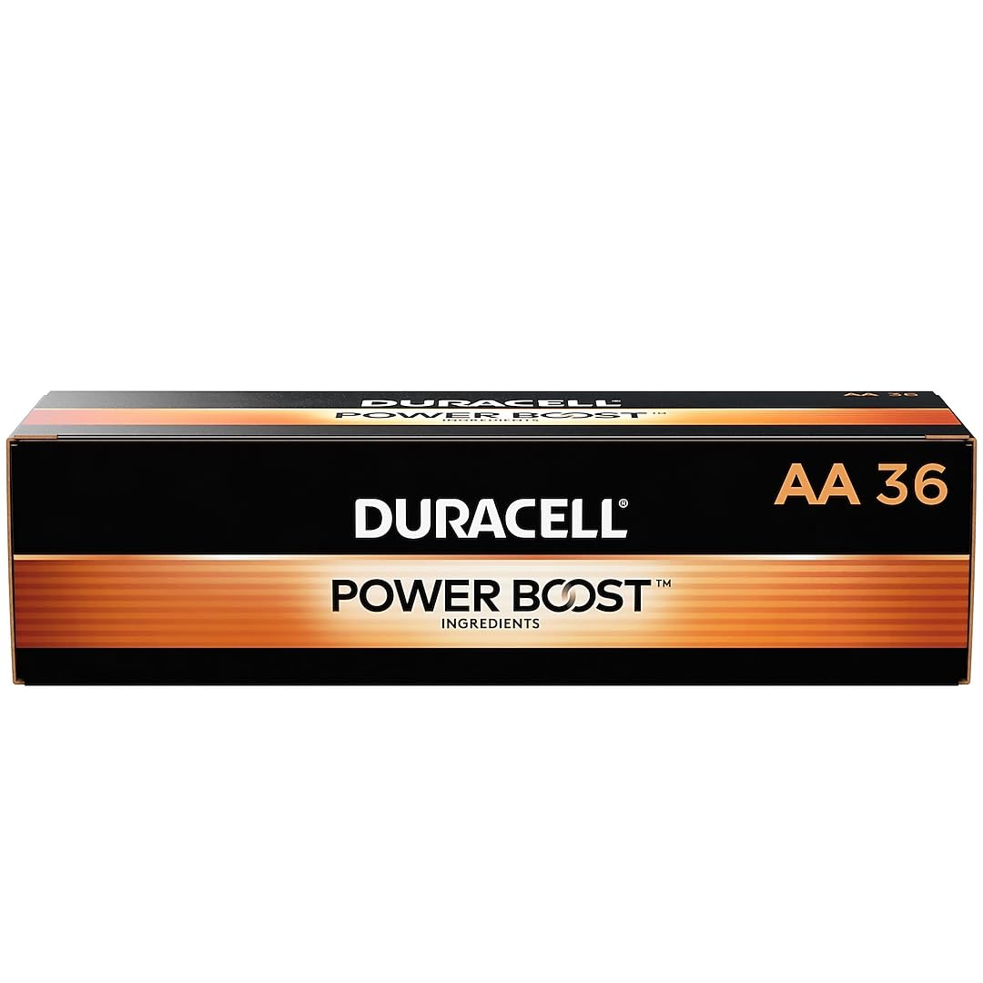 Duracell caja frontal mostrando el pack de 36 AA y duración confiable
