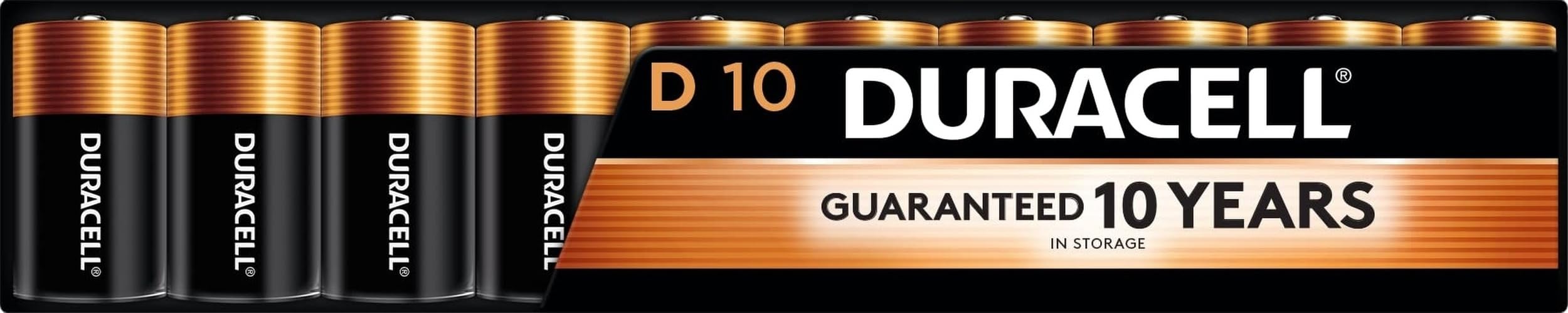 Duracell front packaging showing 10-count pack and brand reliability