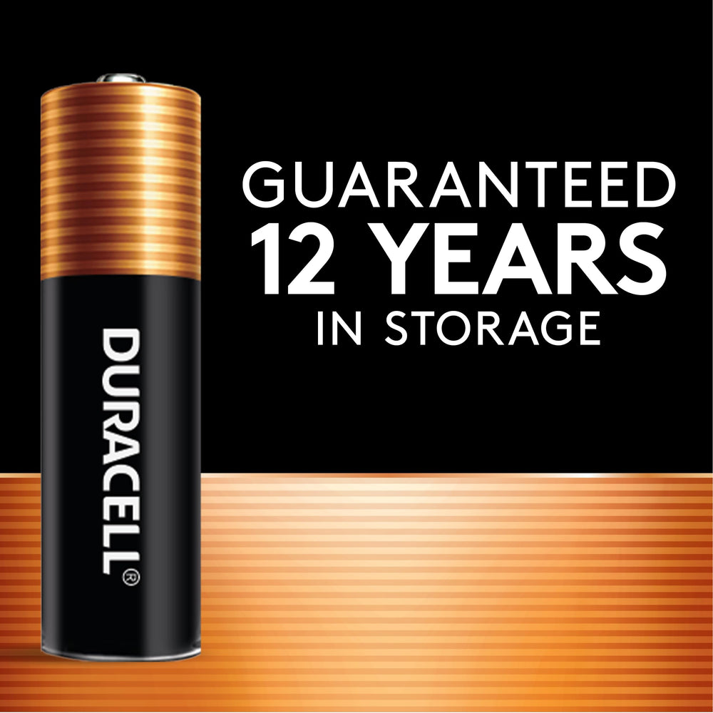 Duracell envase trasero con información de almacenamiento y garantía