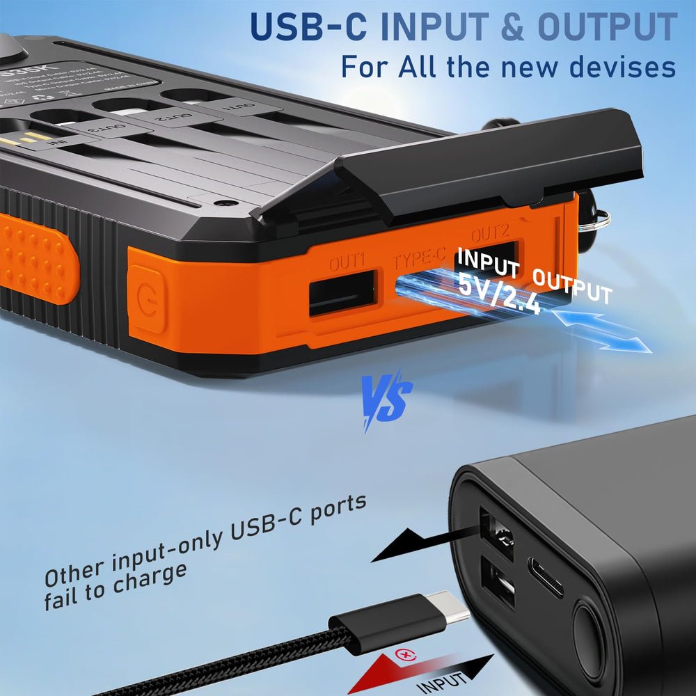 Durecopow size comparison next to a phone, demonstrates portable 20,000mAh capacity on-the-go