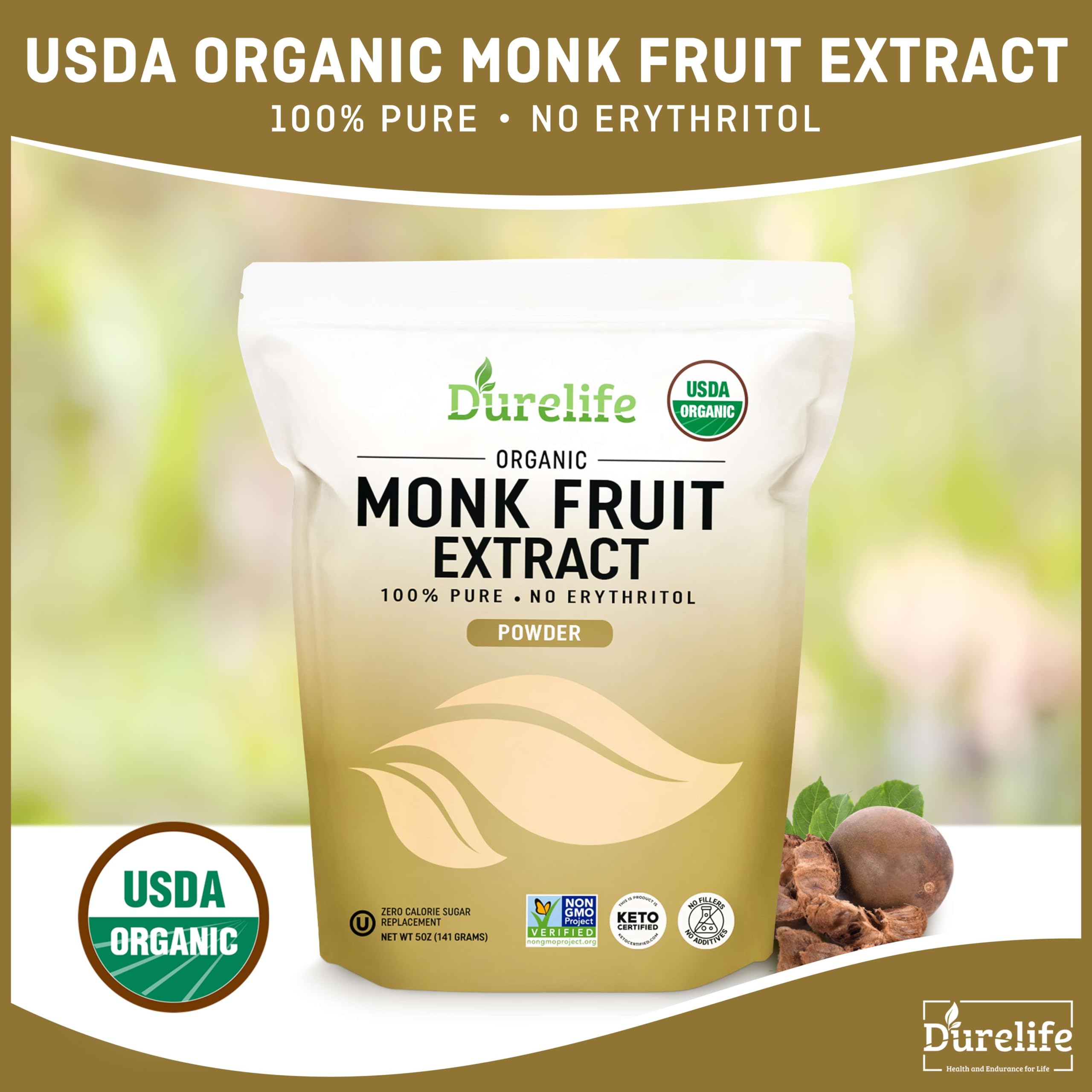 DureLife etiqueta con sellos USDA Organic y Non-GMO para confianza