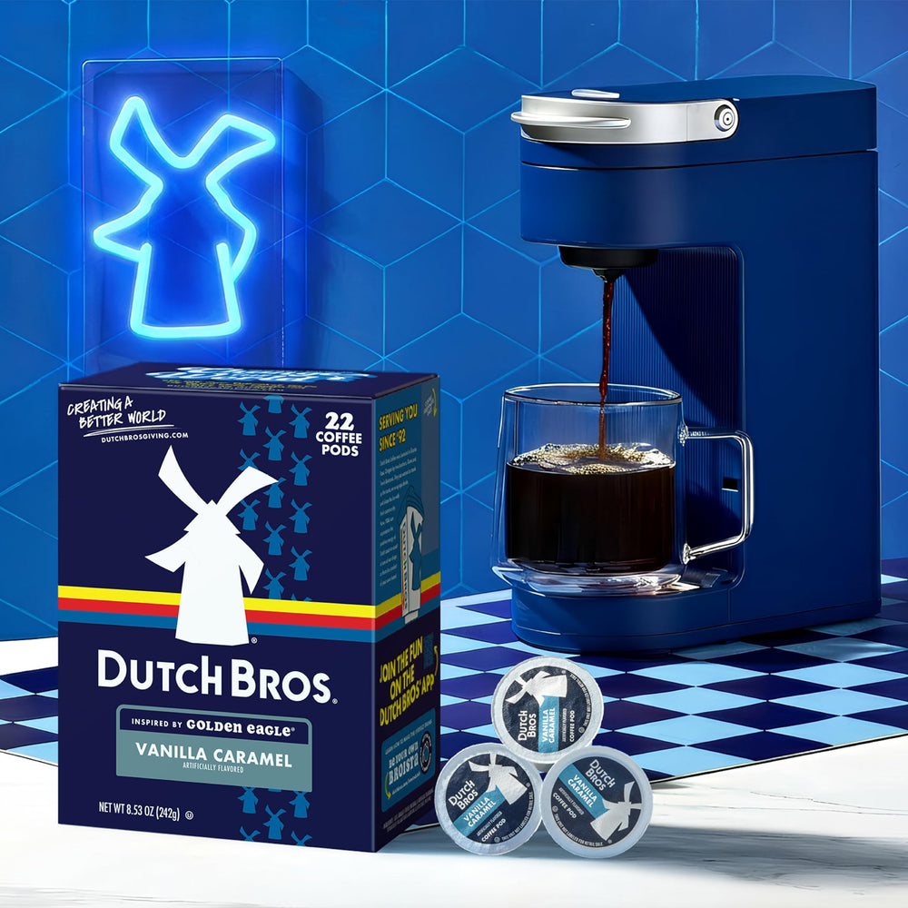 Dutch Bros cápsulas dispuestas enfatizando cantidad y uso rápido
