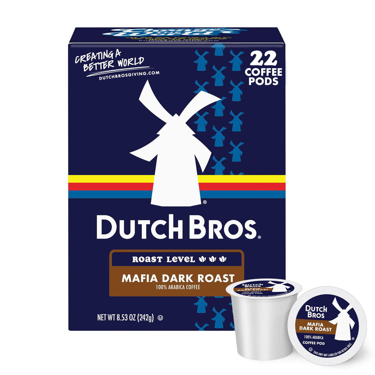 Dutch Bros embalaje frontal mostrando diseño y cantidad 22