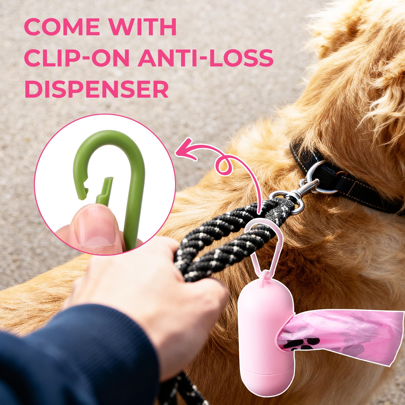 Dyforce bolsa en uso durante paseo con perro ofreciendo limpieza higiénica
