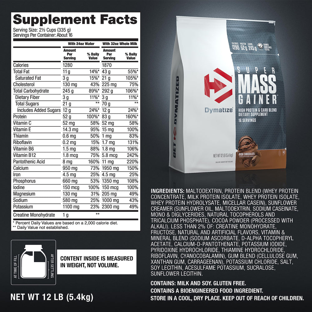 Dymatize etiqueta nutricional enfocada en macronutrientes y beneficios prácticos