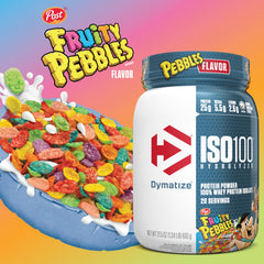 Dymatize primer plano del polvo mostrando textura fina y fácil disolución