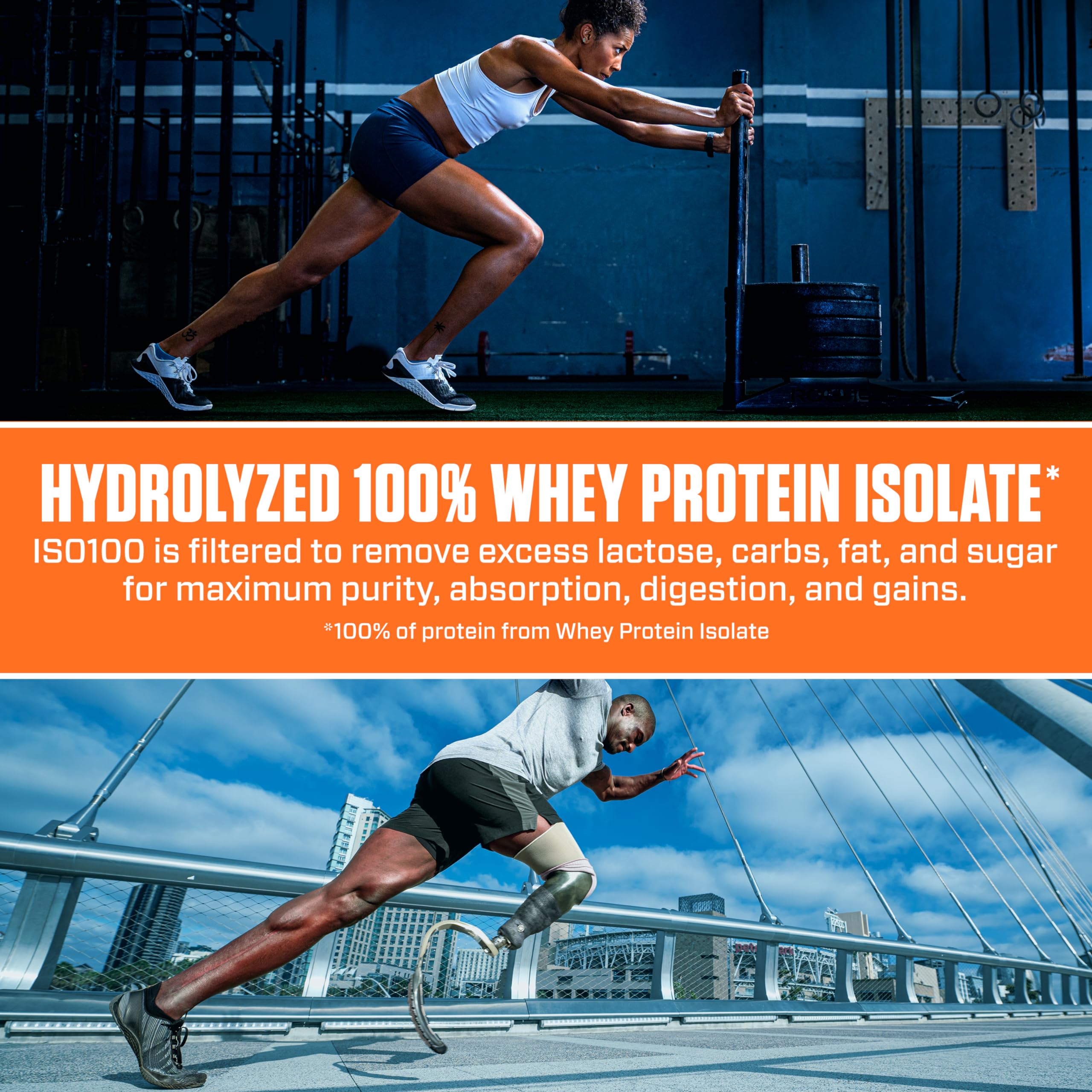 Dymatize uso en gimnasio con botella, energía pre entreno y recuperación