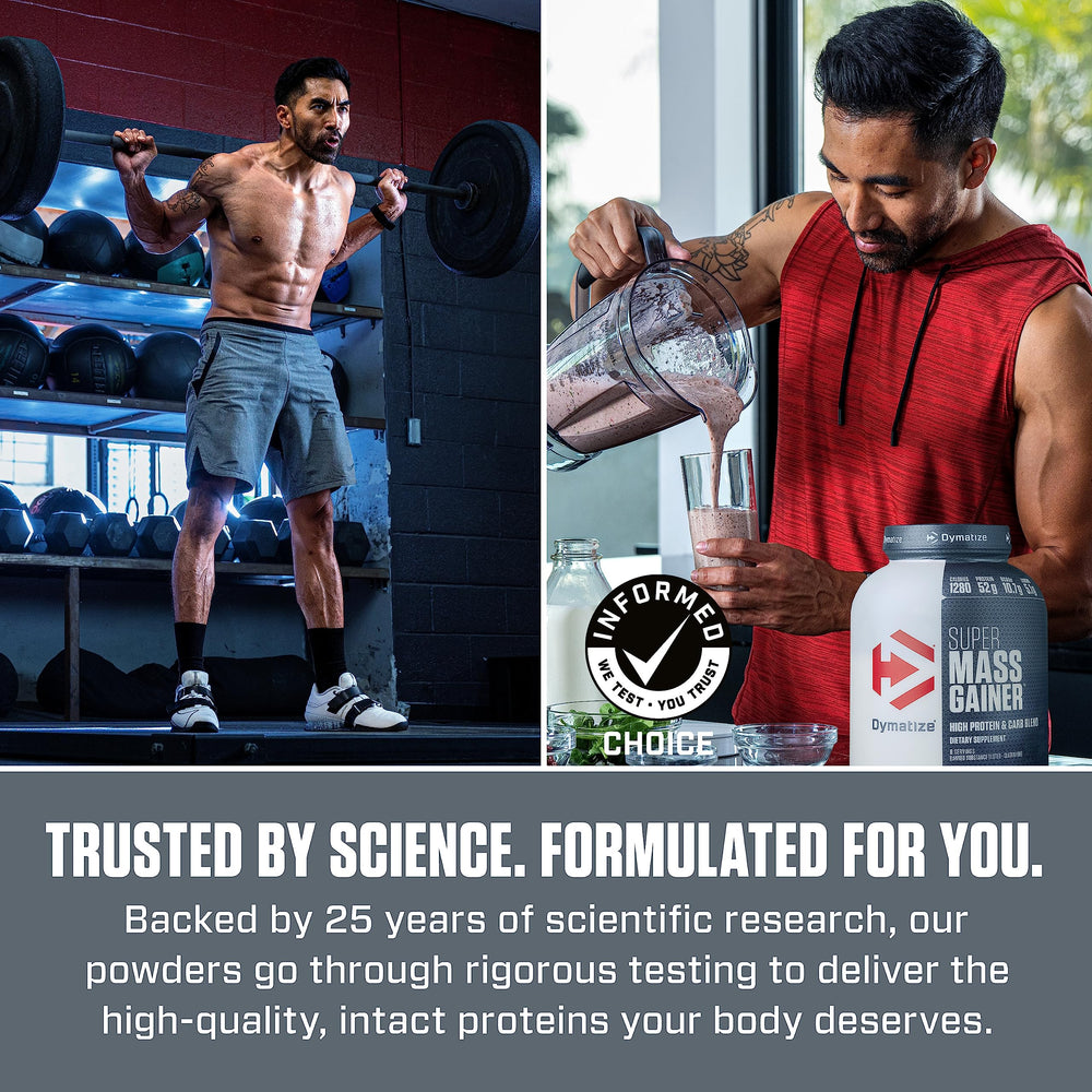 Dymatize producto junto a pesas en gimnasio transmitiendo soporte al entrenamiento