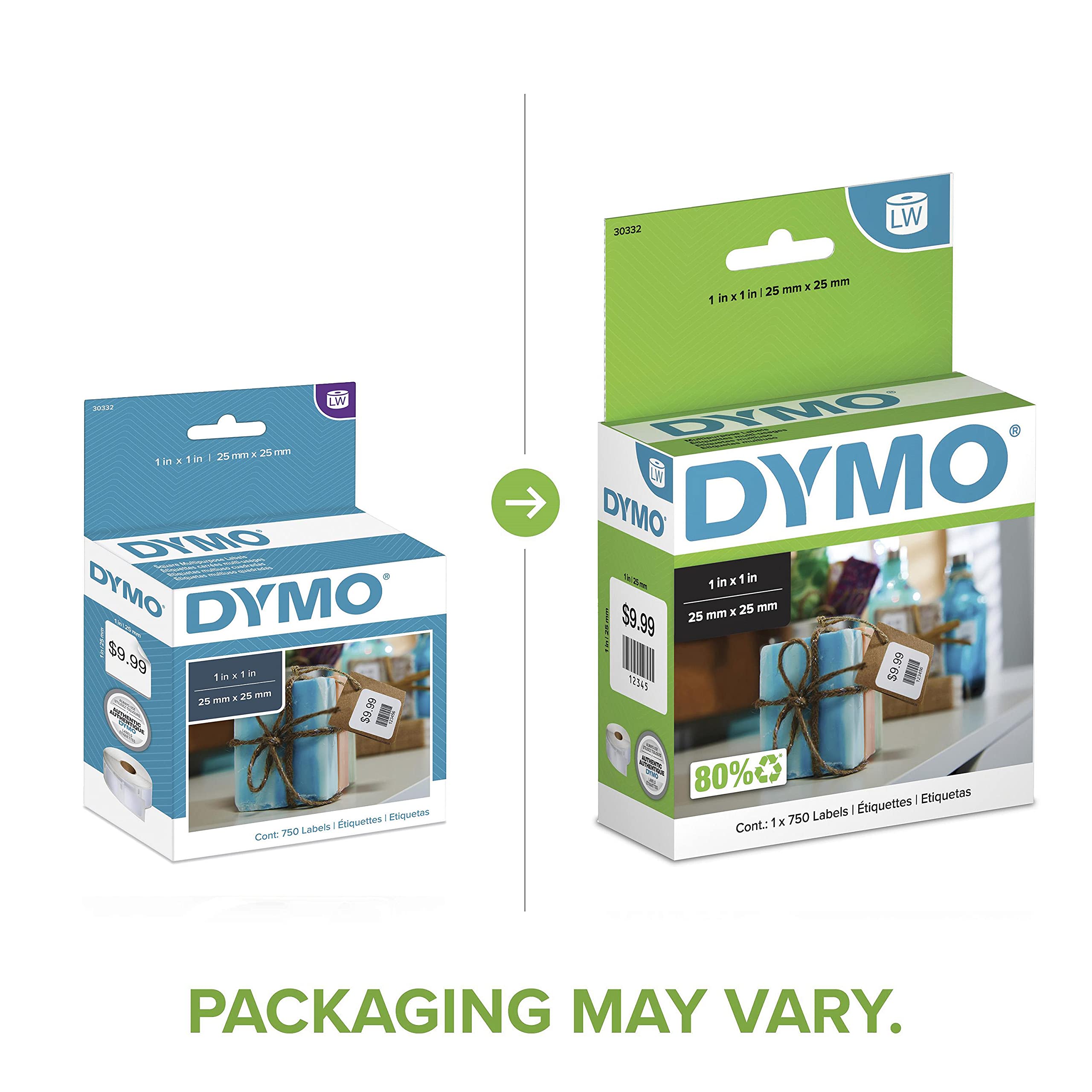 DYMO detalle de la textura térmica de la etiqueta, impresión nítida