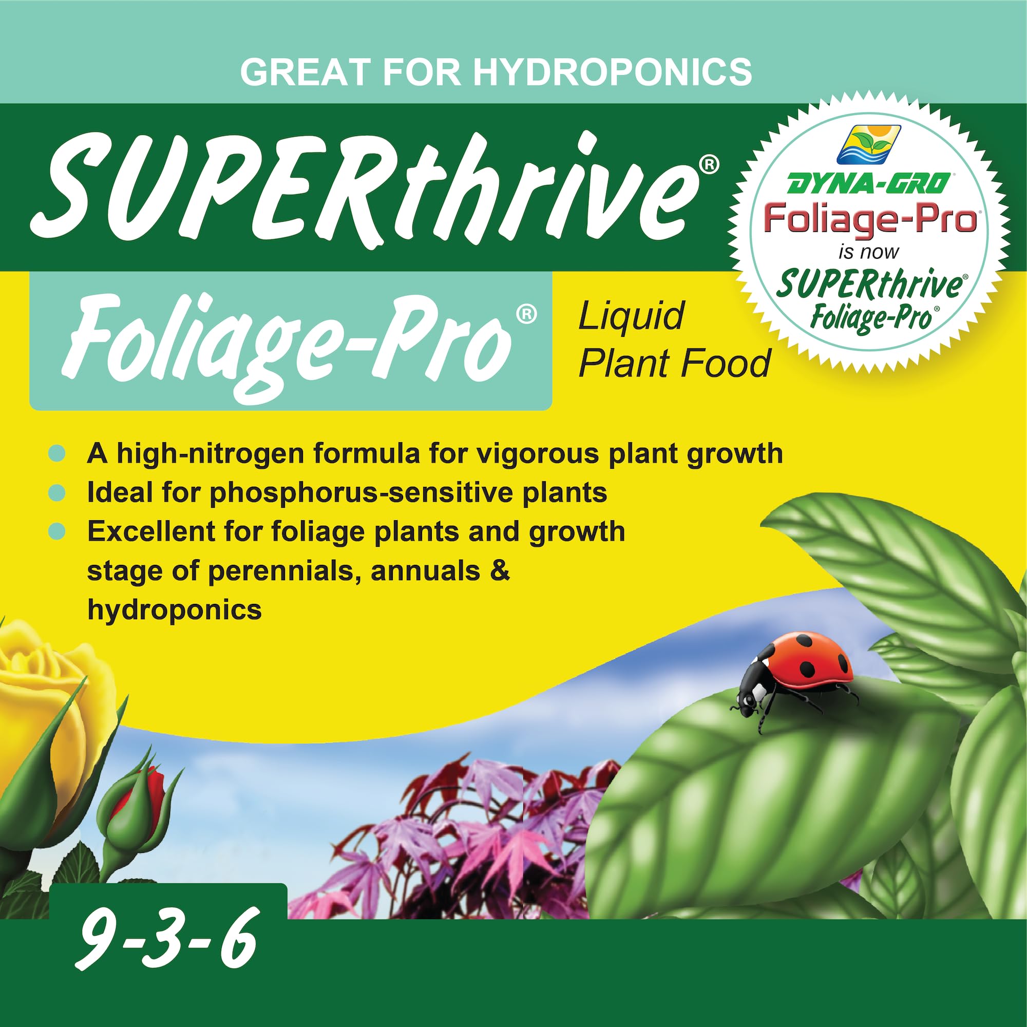Dyna-Gro aplicado en maceta con follaje tropical más vigoroso