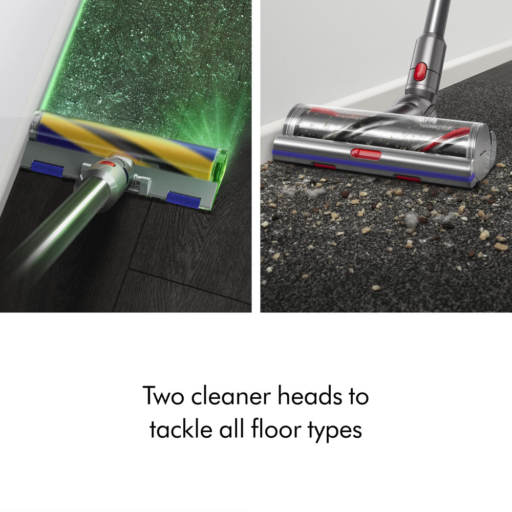 Dyson V15 en modo mano limpiando estantería para acceso fácil