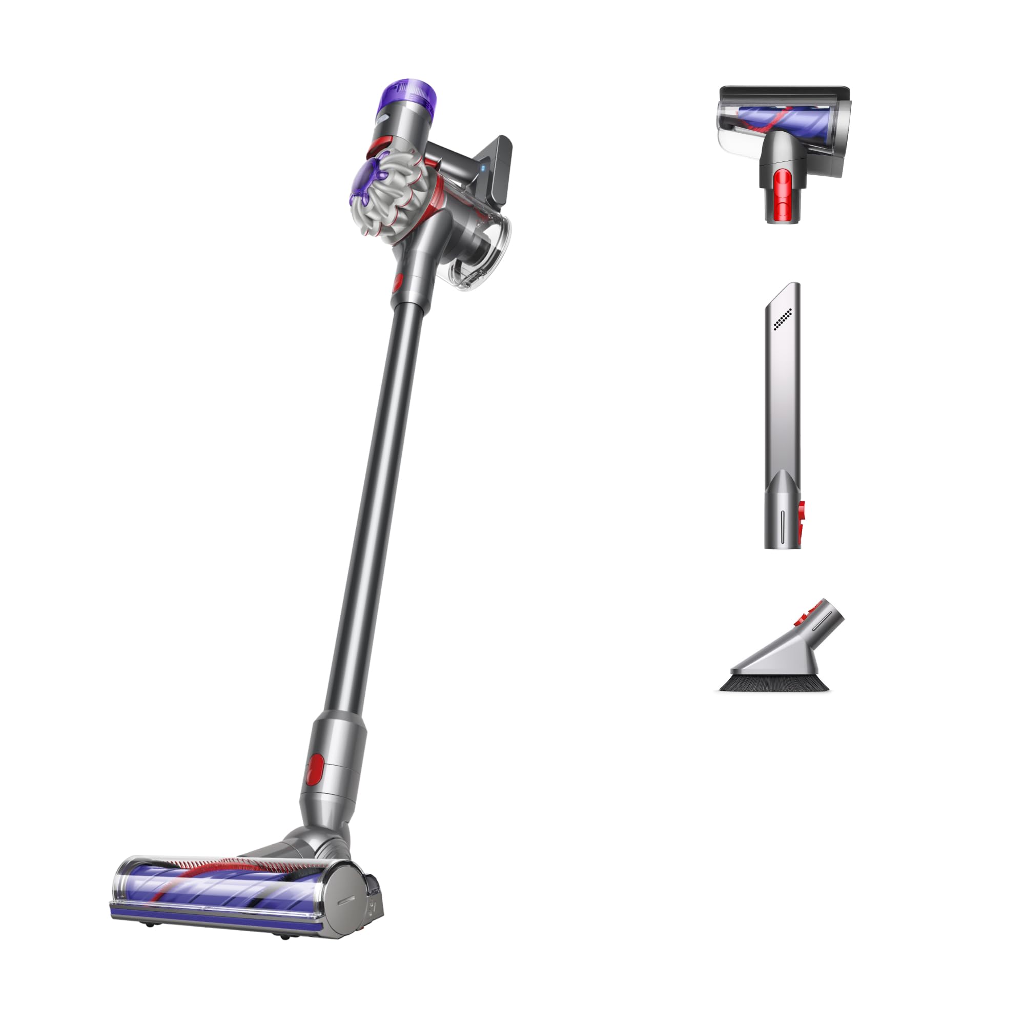 Dyson V8 Plus frontal mostrando diseño y maniobrabilidad para limpiezas rápidas