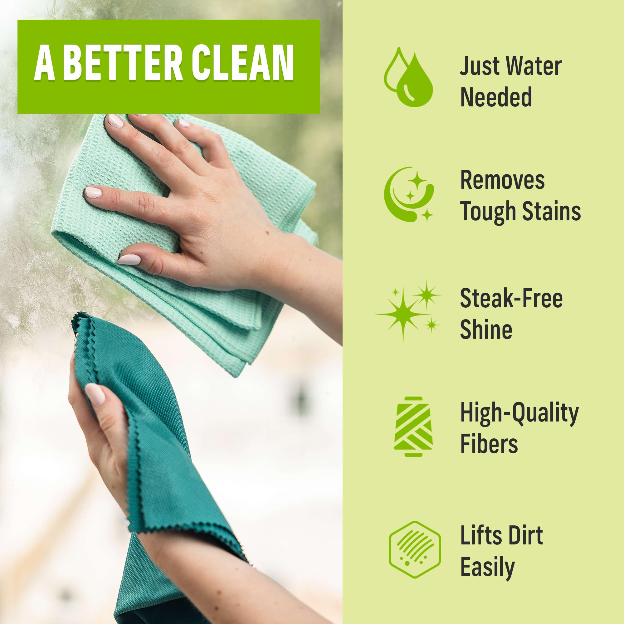Etiqueta e instrucciones del kit E-Cloth mostrando pasos para limpiar con agua