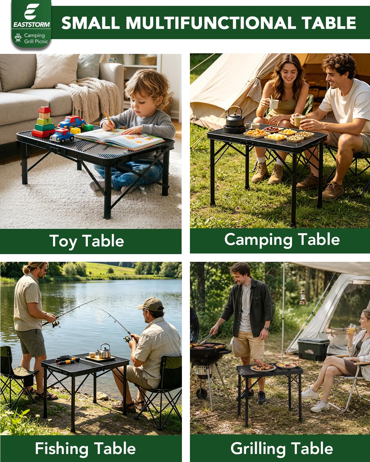 E EASTSTORM used with a portable grill demonstrating heat tolerance and convenience