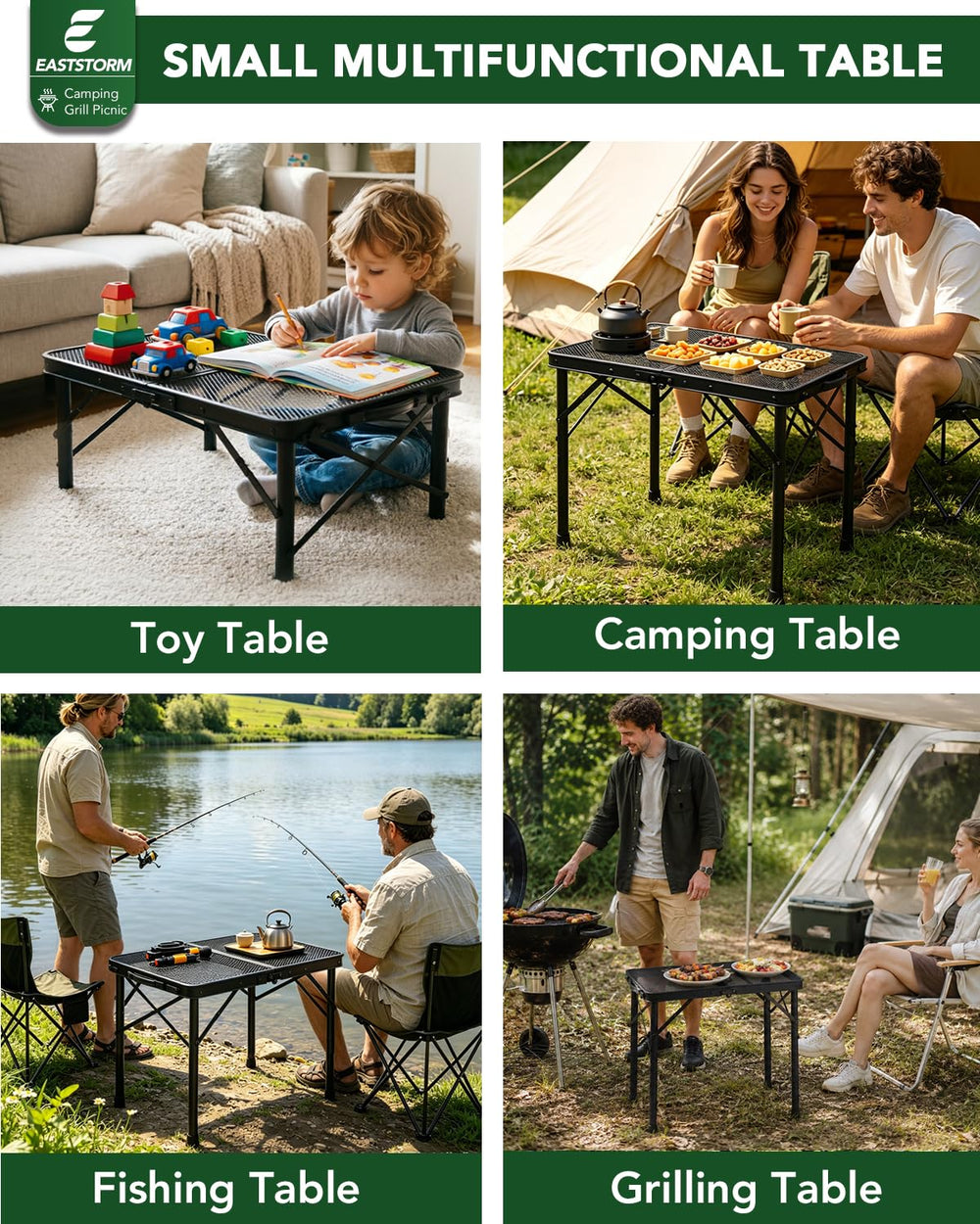 E EASTSTORM used with a portable grill demonstrating heat tolerance and convenience