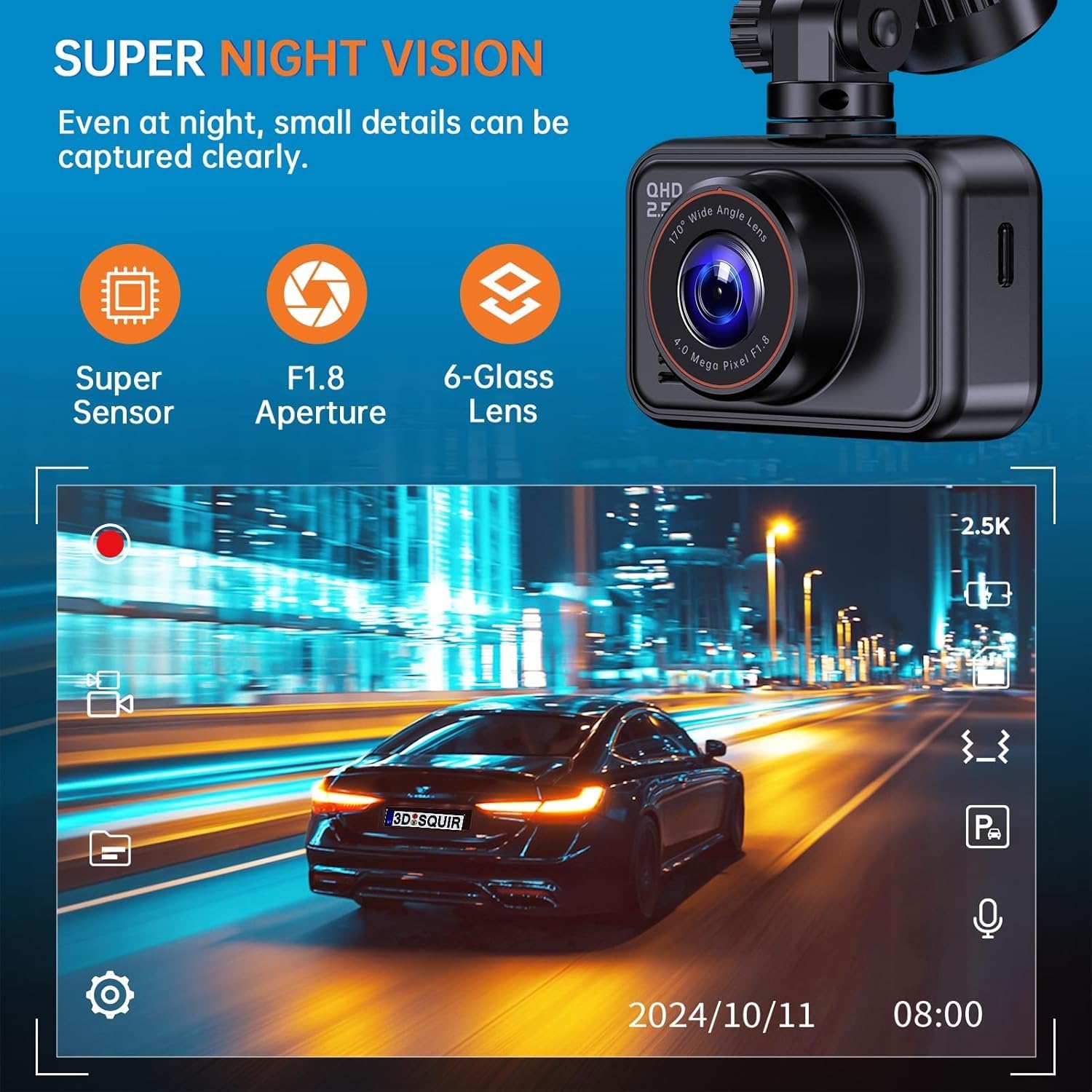 E-YEEGER S60 lente 170° ampliada, captura más del entorno vial